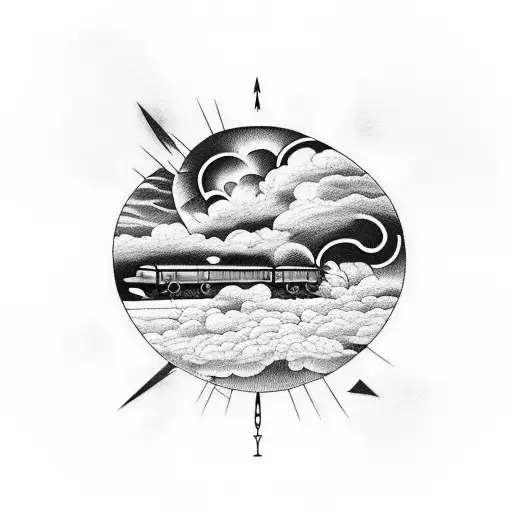 storm clouds with an eye in the middle and railroad tracks tattoo design idea