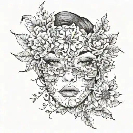 flowers covering the eyes of a face tattoo tattoo design idea