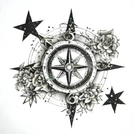 A vintage compass rose surrounded by constellations, reflecting a wanderlust for travel and a fascination with the cosmos tattoo design idea
