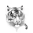 Create a simplistic just outline small to midsize draft of a tattoo that shows a cute tiger walking in a profile tattoo design idea