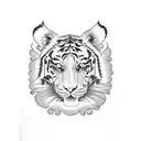 Create a simplistic just outline small to midsize draft of a tattoo that shows a cute tiger walking in a profile tattoo design idea