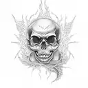 angry skull on fire  tattoo design idea