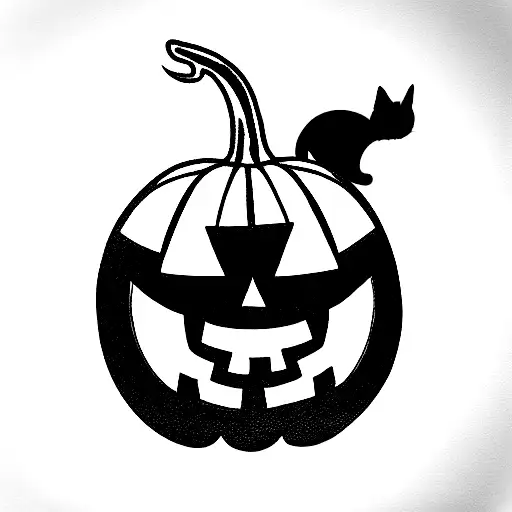 tattoo featuring a pumpkin and a calico cat and a tortoiseshell cat. Halloween themed tattoo design idea