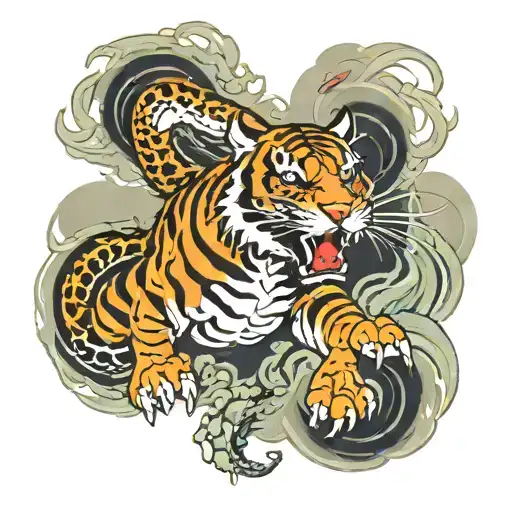 tiger fighting a dragon tattoo design idea