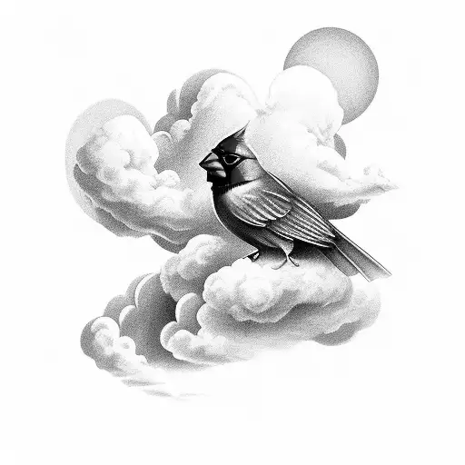 cardinal with heavenly clouds above tattoo design idea