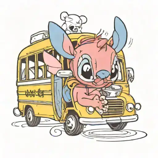 Disney Character: Stitch in a school bus ipad mom cute tattoo design idea