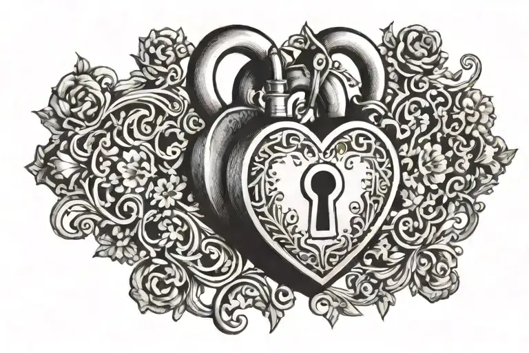 A heart-shaped lock with intricate keyhole design symbolizing the complexity of love and the need for honesty in relationships tattoo design idea