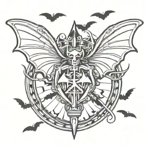 chrome hearts with bats flying across tattoo design idea