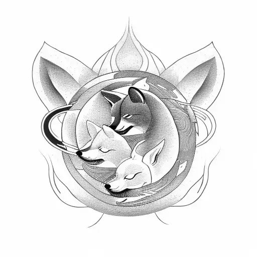 A yin yang symbol with a fox and kangaroo intertwined within it tattoo design idea