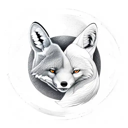 A yin yang symbol with a fox and kangaroo intertwined within it tattoo design idea