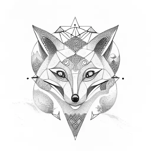 A geometric fox and kangaroo design with a yin yang symbol incorporated tattoo design idea
