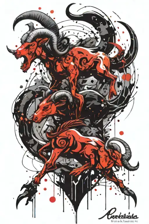 Aries, Pisces, Capricorn zodiac signs merged tattoo design idea