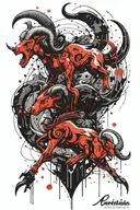 Aries, Pisces, Capricorn zodiac signs merged tattoo design idea