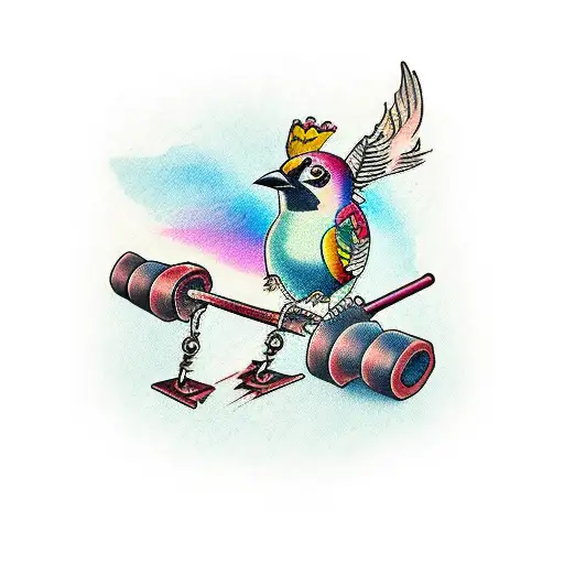Bird broken carrying weights tattoo design idea