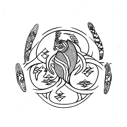 Pisces symbol with the ankh symbol tattoo black ink tattoo design idea