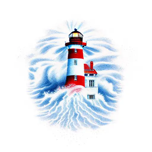 Lighthouse in a water storm tattoo design idea