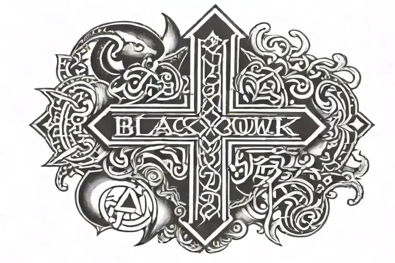 tetragram cross with the Word tattoo design idea