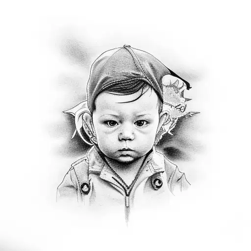 kid walking London and madrid tattoo design idea