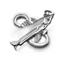 A plumber's wrench transforming into a trout tattoo design idea