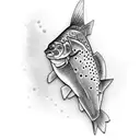 A plumber's wrench transforming into a trout tattoo design idea