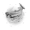 A plumber's wrench transforming into a trout tattoo design idea