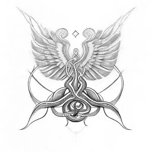 caduceus but instead of snakes put the roots of the life tree and for the wings use phoneix wings tattoo design idea