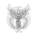caduceus but instead of snakes put the roots of the life tree and for the wings use phoneix wings tattoo design idea