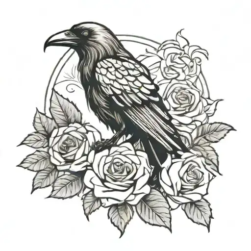 dying crow holding dying rose  tattoo design idea