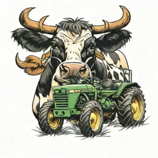 cows and tractor tattoo design idea