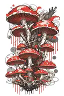 psychedelic mushroom merged with technology; circuitry cascading outwards  tattoo design idea