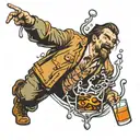 man drowning in glass of whisky tattoo design idea