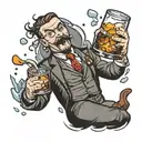 tiny man drowning in glass of whiskey tattoo design idea