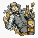 tiny man drowning in glass of whiskey tattoo design idea