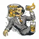 tiny man drowning in glass of whiskey tattoo design idea