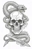Snake wrapped around a Sword surrounded by flames stabbed into a skull tattoo design idea