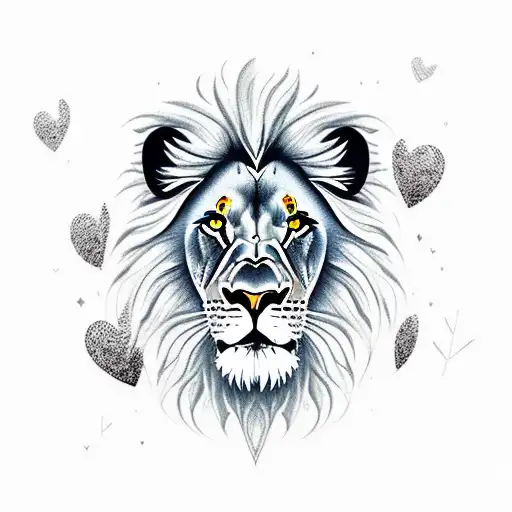lion with heart tattoo design idea