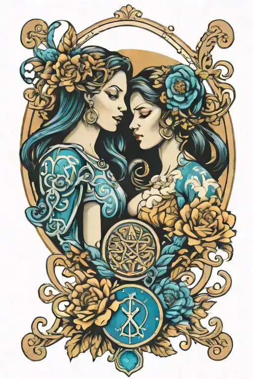 aquarius and virgo zodiac symbol combined tattoo design idea