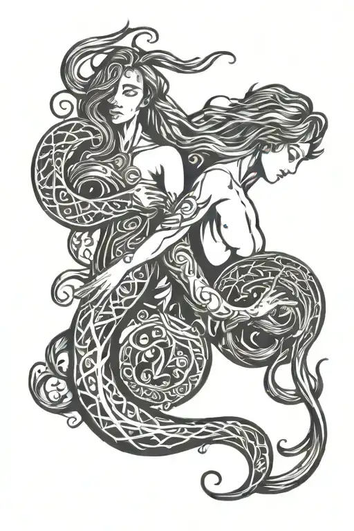 aquarius and virgo zodiac sign intertwined tattoo design idea