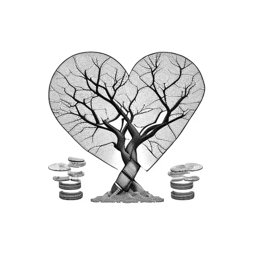 A money tree growing from a broken heart tattoo design idea