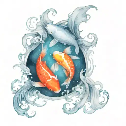 koi fish yin yang red and blcak tattoo design idea
