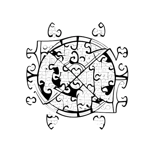 a puzzle piece with a sun inside and a puzzle piece with a moon inside that for together  tattoo design idea