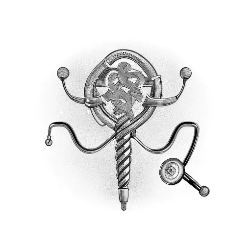 An intricate medical symbol combining elements of a stethoscope and a caduceus, representing your aspiration to become a doctor tattoo design idea