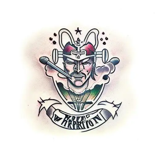 warrior in garden tattoo design idea