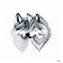2 children with 1 wolf tattoo design idea