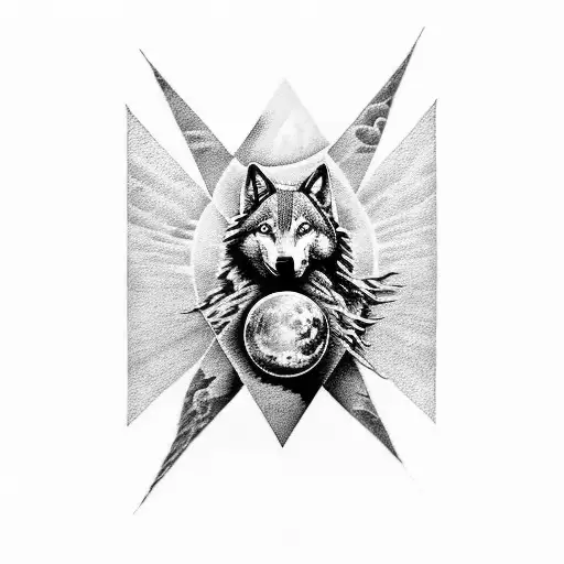 A surrealistic representation of a pink Floyd album cover merging with an image of a wolf howling at the moon tattoo design idea