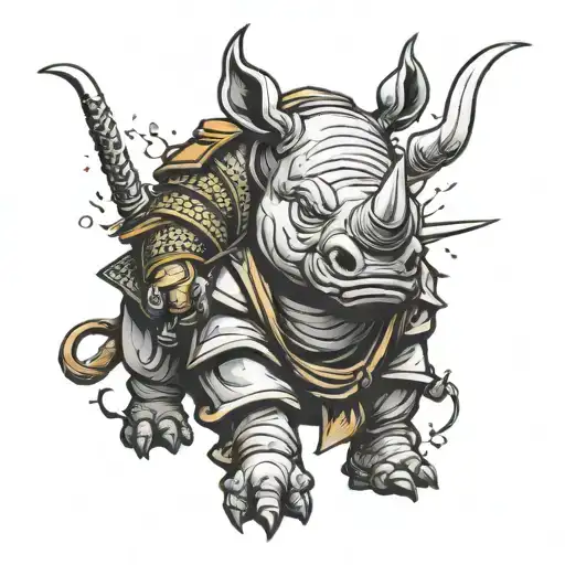 cartoon rhino ronin samurai tattoo design idea