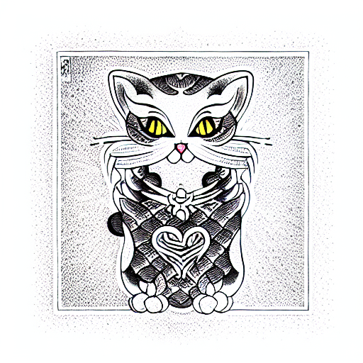 cat with heart tattoo design idea