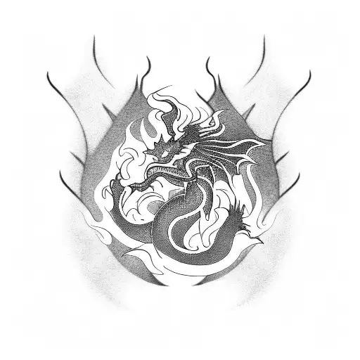A blackwork tattoo of a fiery dragon breathing flames shaped like cooking utensils, representing the passion for both fire and cooking tattoo design idea