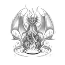 A blackwork tattoo of a fiery dragon breathing flames shaped like cooking utensils, representing the passion for both fire and cooking tattoo design idea