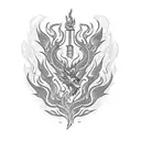 A blackwork tattoo of a fiery dragon breathing flames shaped like cooking utensils, representing the passion for both fire and cooking tattoo design idea